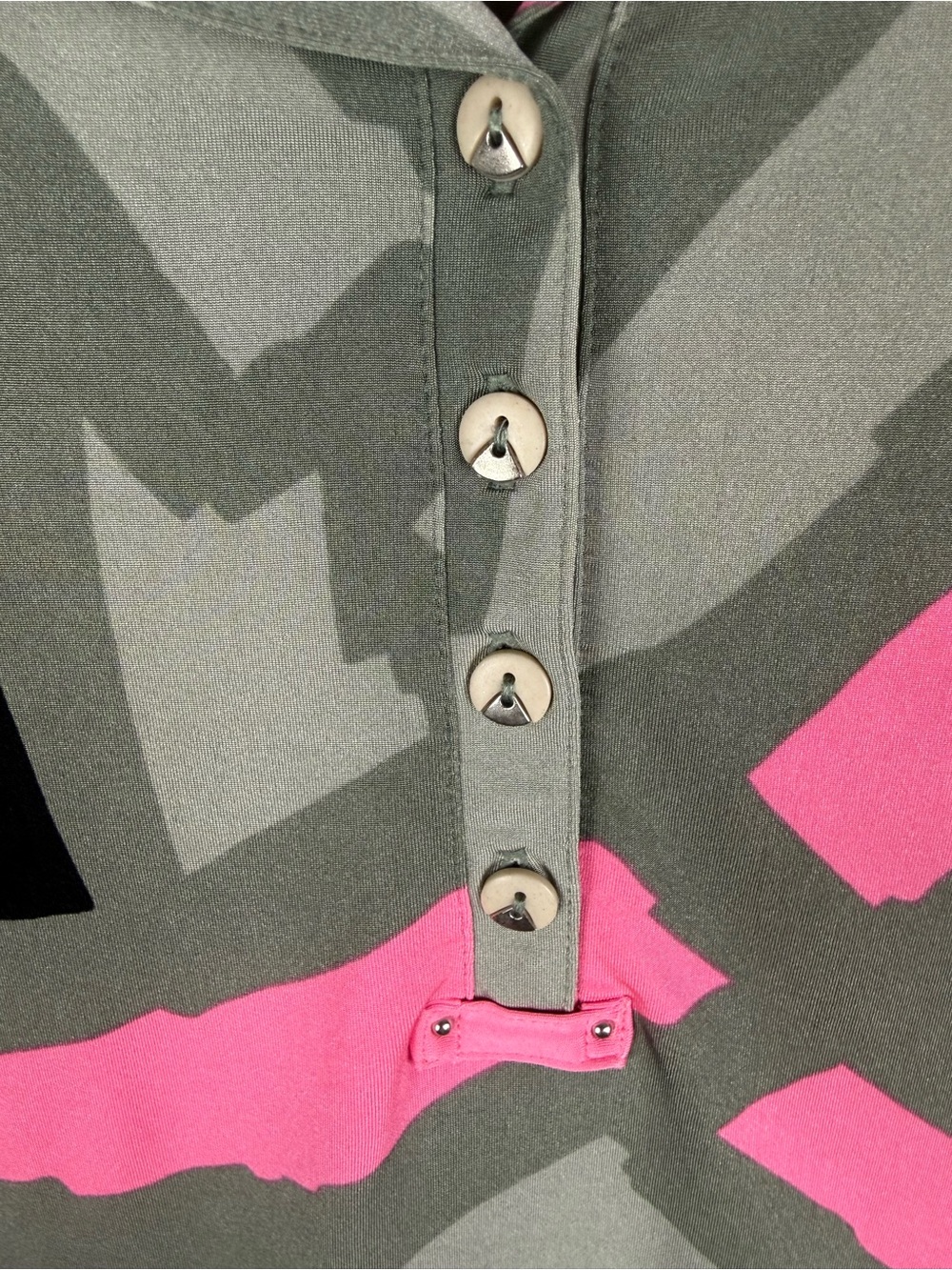 Jamie Sadock Medium Short Sleeve Golf Polo Shirt Pink Olive Abstract Print - Picture 7 of 13